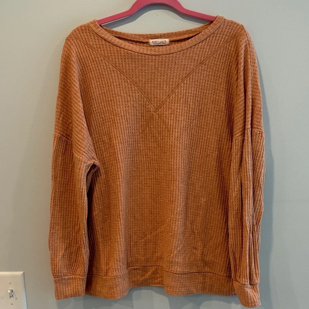 First Love Brown Waffle Knit Sweatshirt